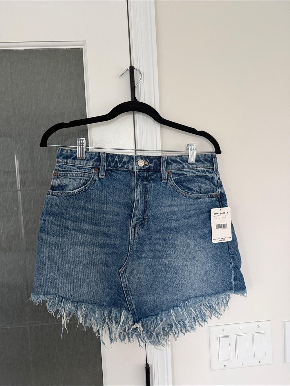 Free people distressed Bailey blue denim skirt